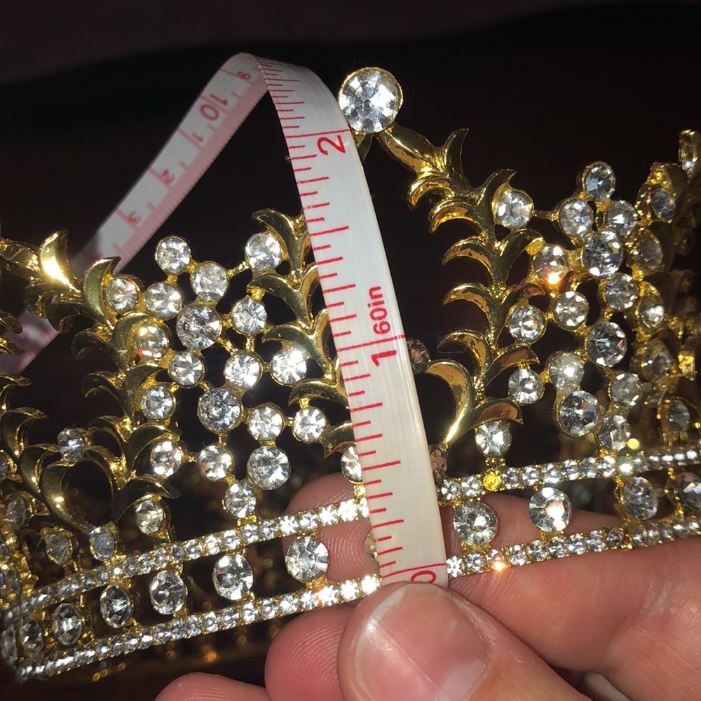 NWT5” width Golden Yellow Rhinestone Covered Crown w/built in hair hoops for pin - Picture 9 of 9